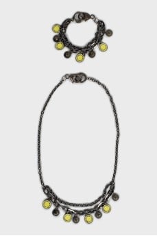 Necklace and bracelet set with enamel