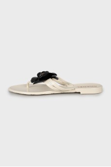 The flip flops are decorated with flowers