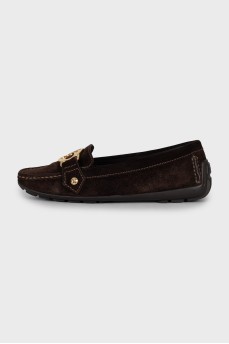 Suede loafers with gold decor