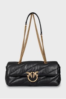 Leather shoulder bag with gold logo