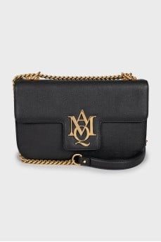 Leather crossbody bag with gold logo