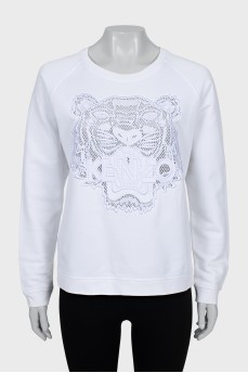 Sweatshirt with embroidery and perforation