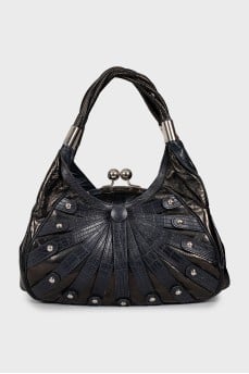 Leather bag with silver decor