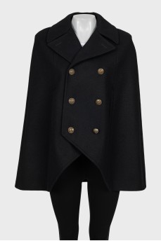 Double-breasted wool cape