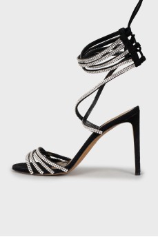 Lace-up sandals decorated with rhinestones