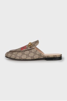 Canvas mules with signature print