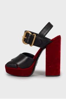 Leather and velvet sandals
