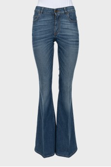 Blue flared mid rise jeans