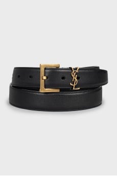 Leather belt with gold logo