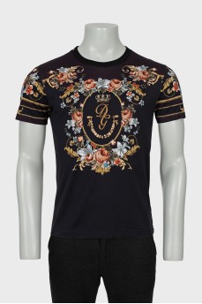 Men's Blue T-Shirt with Branded Print