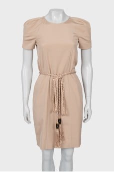 Beige dress with short sleeves