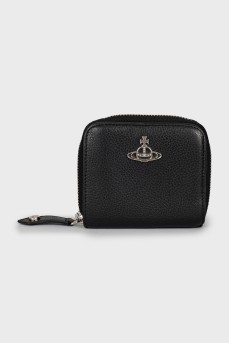 Black leather wallet with logo