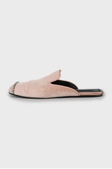 Textile clogs with metal decor