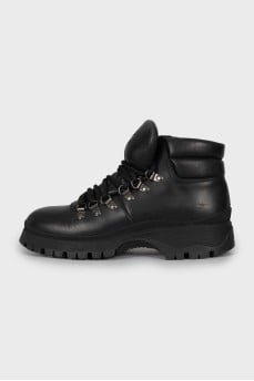 Black leather lace-up boots