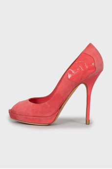 Pink suede stiletto heels