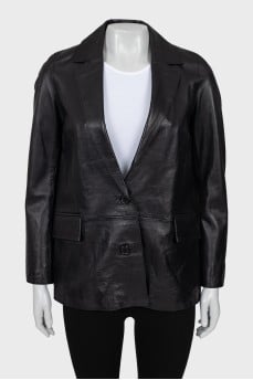 Leather jacket with patch pockets