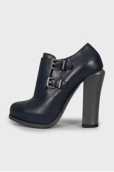 Dark blue leather ankle boots