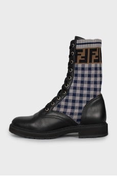 Leather boots with checkered inserts