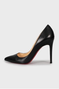 Black leather stiletto heels