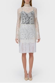 White lace dress with fringes
