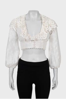 Cropped white linen blouse