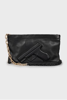Black embossed leather bag
