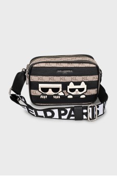 Brown crossbody bag with signature print