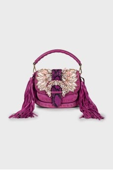 Purple Leather Bag with Crystals