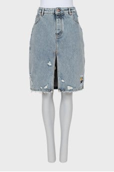 Blue denim button down skirt