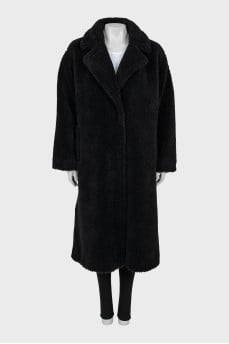 Black fur coat with buttons