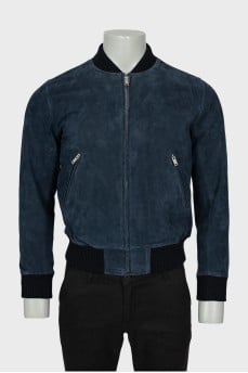 Men's leather bomber jacket in blue