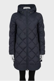 Quilted jacket with a hood in blue