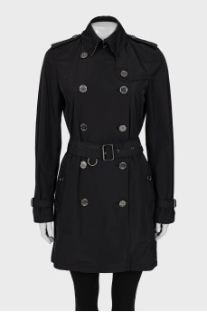 Double-breasted trench coat with silver hardware