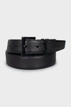 Black leather belt with brand logo
