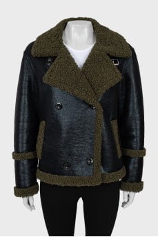 Black straight cut sheepskin coat