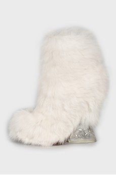 White fur ankle boots