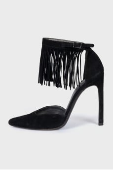 Black suede shoes with fringe