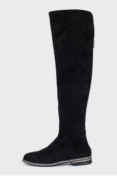 Suede over the knee boots with crystals