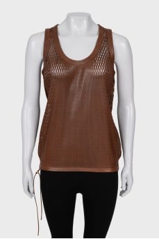 Leather mesh tank top with tag