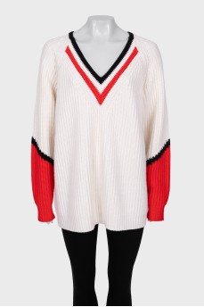Knitted wool sweater with V-neck