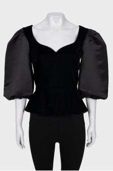 Velvet blouse with puffy sleeves