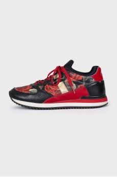 Leather sneakers with floral print