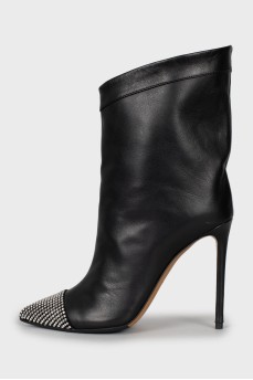 Leather ankle boots with rhinestones on the toe