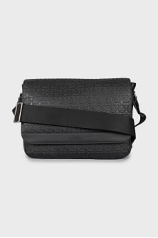 Leather bag with textile strap with tag