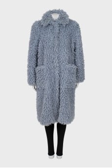 Blue eco-fur coat with buttons