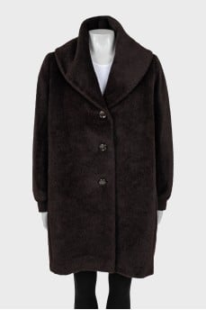 Brown wool fur coat