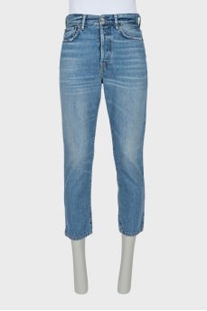 Cropped straight leg jeans with buttons