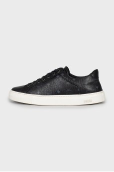 Leather sneakers with signature print