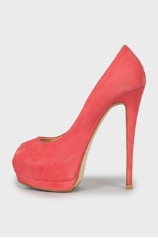 Suede open toe heeled shoes