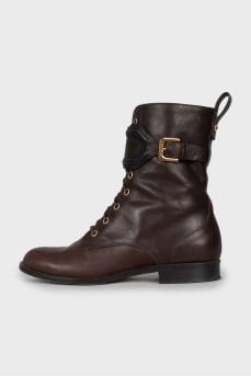 Leather boots with zip and laces